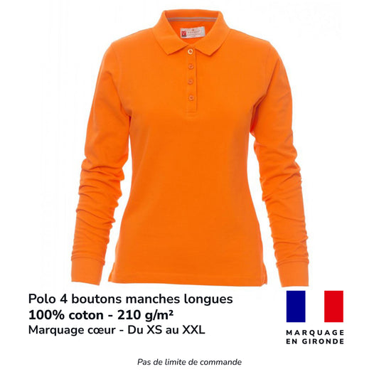 Polo 4 boutons manches longues femme