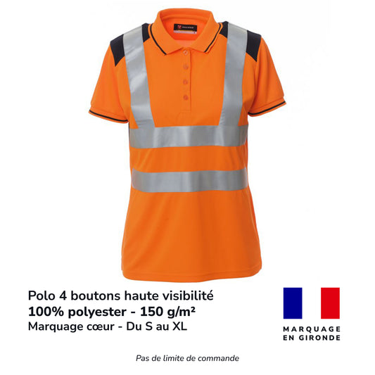 Polo 4 boutons haute visibilité femme