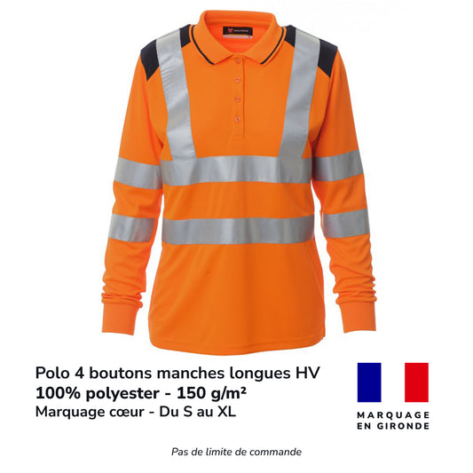Polo 4 boutons manches longues haute visibilité femme
