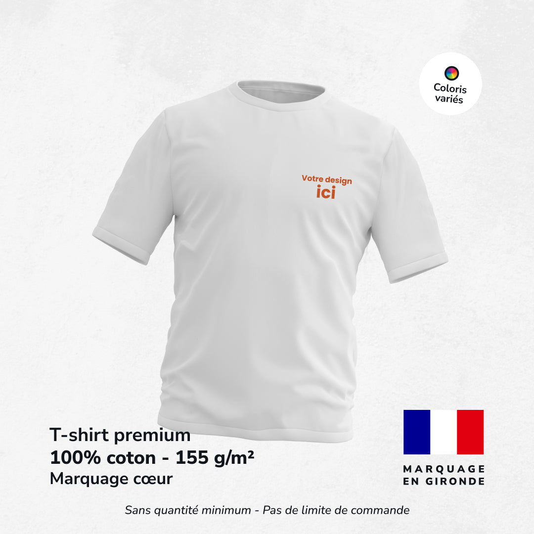 T-shirt 155g/m2 - Marquage Cœur - 100 % Coton