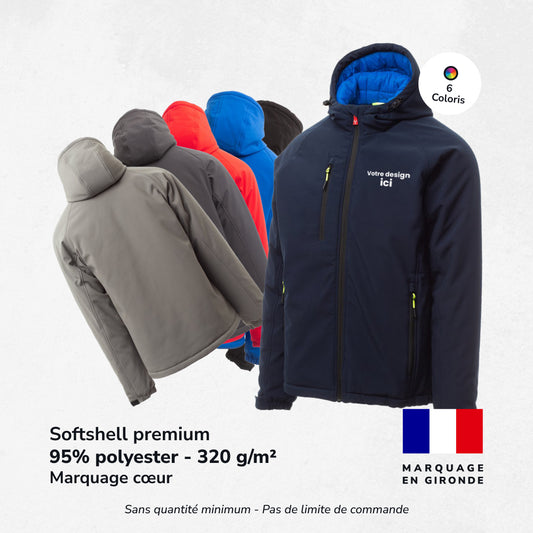 Softshell premium rembourré 320g/m2 - Marquage Cœur - XS au 5XL