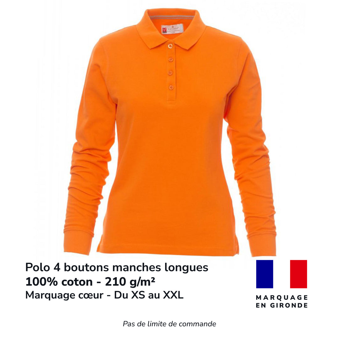 Polo 4 boutons manches longues femme