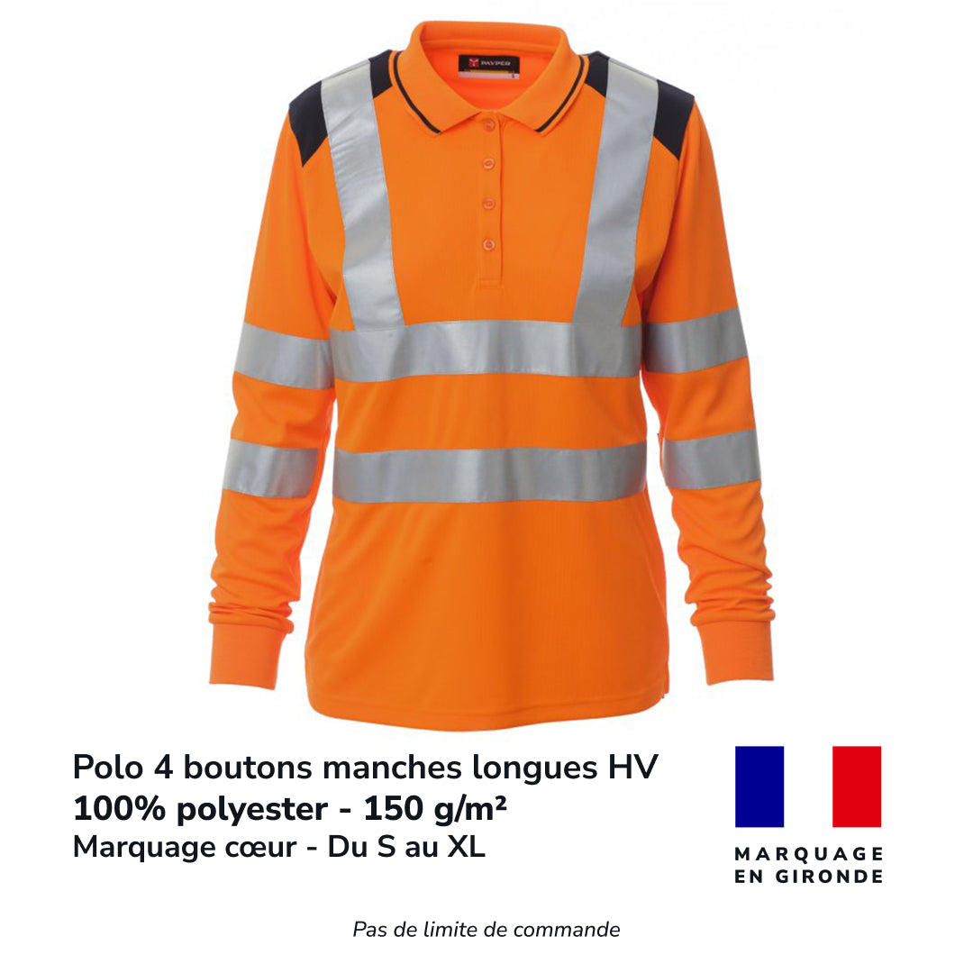 Polo 4 boutons manches longues haute visibilité femme