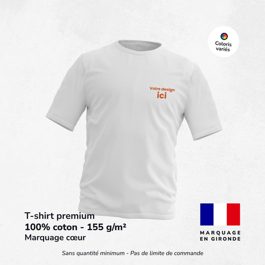 T-shirt 155g/m2 - Marquage Cœur - 100 % Coton